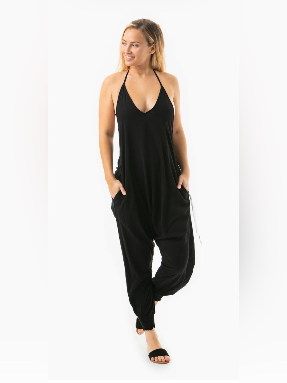 BUDDHA PANTS SAVANNAH SOLID HAREM JUMPSUIT IN BLACK